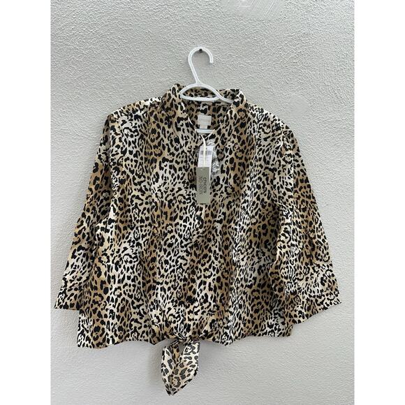 Chicos Womens Shirt Size 4 Brown Effortless Leopard Luxe ButtonUp 3/4 Sleeve NWT - Picture 1 of 13